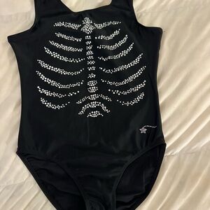 Destira Black Skeleton Rhinestone Gymnastics Dance Leotard Adult XS